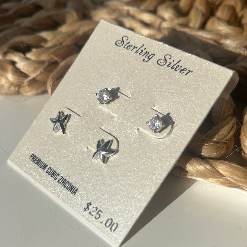 Sterling Silver Star and Stud Earrings, New, Classic, Timeless, Sparkle